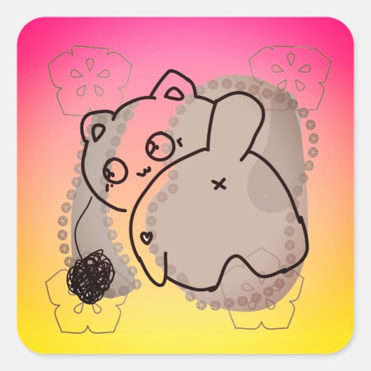 Spielende Katze mit Garn Quadratischer Aufkleber (Vorderseite)