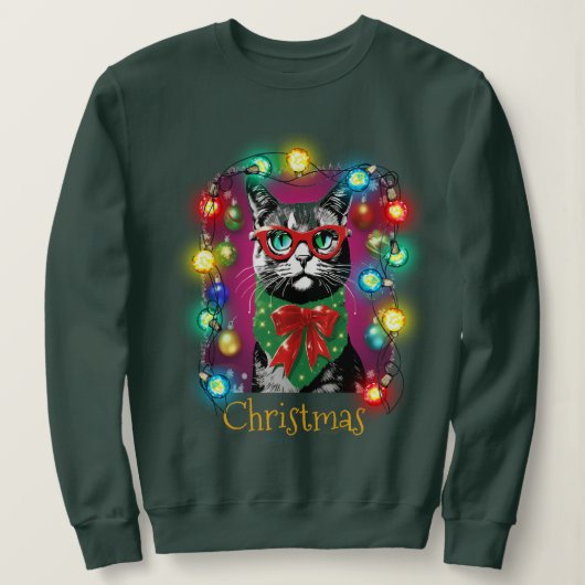 Spielende Katze mit hellen Weihnachtsleuchten Deko Sweatshirt (Design vorne)