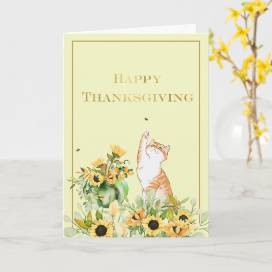 Spielende Katze mit Sonnenblumen Karte (Gelbe Blume)