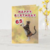 Spielende Katze und 65. Happy Birthday Ballons Karte (Gelbe Blume)