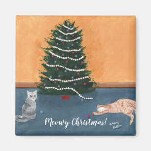 Spielende Katzen durch weihnachtliche Baummagnete Magnet