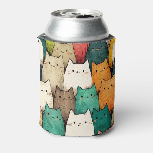Spielende Katzen | Farbenfrohe Cartoon Kunst, Kult Dosenkühler (Kanne Rückseite)