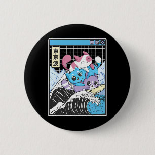 Spielende Katzen surfen auf der Kanagawa-Welle Kaw Button