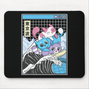 Spielende Katzen surfen auf der Kanagawa-Welle Kaw Mousepad