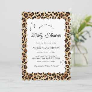 Spielende Leopard Print Wavy Frame Baby Dusche Einladung