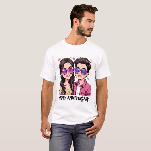 Spielende Liebe Cartoon Couple Mens Tshirt (Vorne ganz)