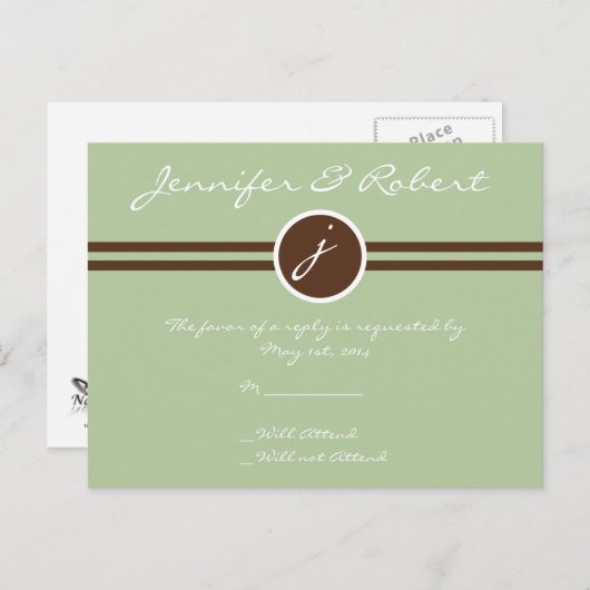 Spielende Monogramm in der grünen und braunen UAWG Einladungspostkarte (Vorne/Hinten)