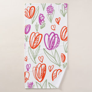 Spielende naive Tulpe Blume nahtlos Muster Badehandtuch