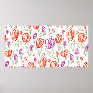 Spielende naive Tulpe Blume nahtlos Muster Poster