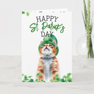 Spielende Orangenkatze mit Kleeblättern St Patrick Karte