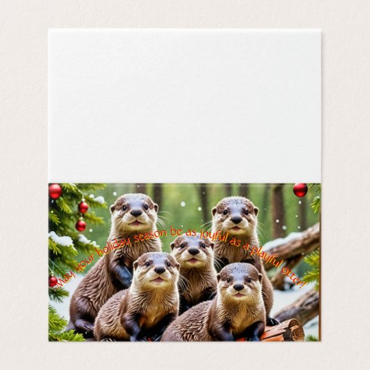 Spielende Otter Freunde Weihnachtskarte (Außenseite Aufgefaltet)