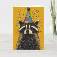 Spielende Raccoon Geburtstagsparty Grußkarte