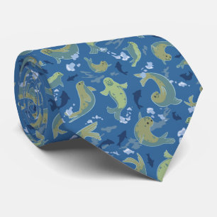 Spielende Siegel Marine Blue Neck Tie Krawatte