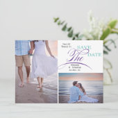 Spielende Typografie Lila Aquamarin 2 Foto Save The Date (Stehend Vorderseite)