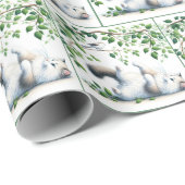 Spielende weiße Katze mit Vogel Geschenkpapier (Rolleneckpunkt)