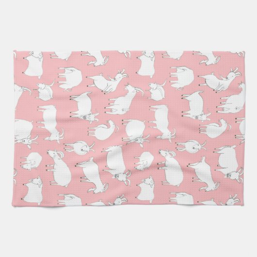 Spielende Ziegen - Rosa Geschirrtuch (Horizontal)