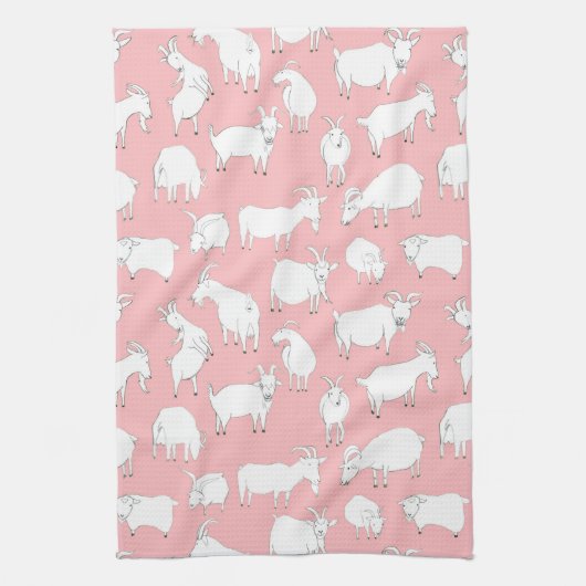 Spielende Ziegen - Rosa Geschirrtuch (Vertikal)