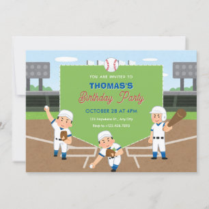 Spielender Baseball-Geburtstag Einladung