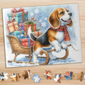 Spielender Beagle Dog Christmas Sleigh Puppy Puzzle