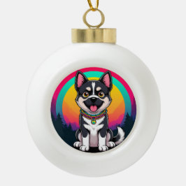 Spielender Cartoon Dog Keramik Kugel-Ornament