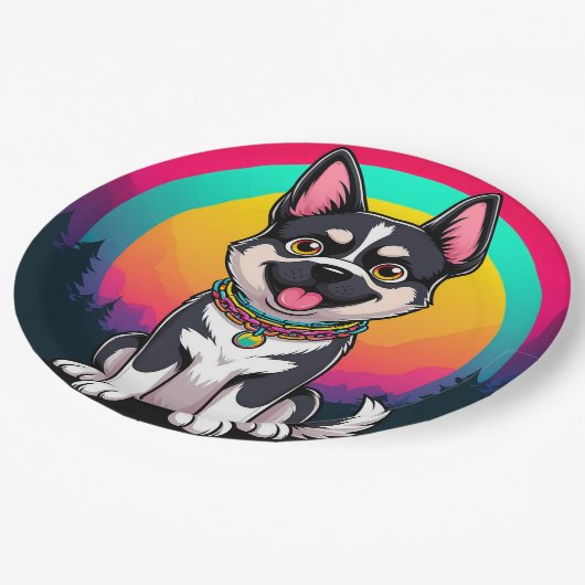 Spielender Cartoon Dog Pappteller (Schrägansicht)