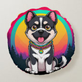 Spielender Cartoon Dog Rundes Kissen (Rückseite)
