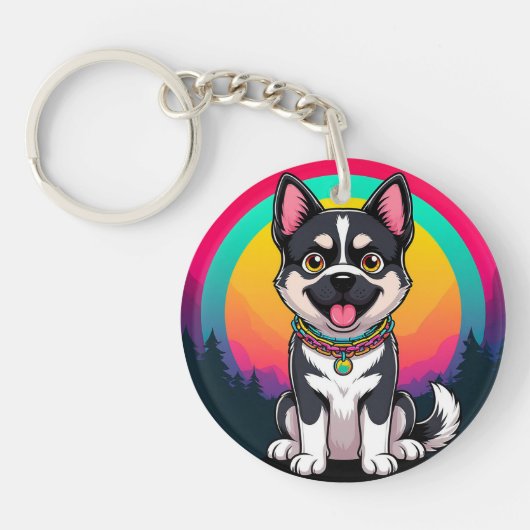 Spielender Cartoon Dog Schlüsselanhänger (Vorderseite)
