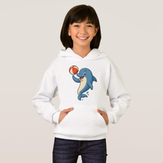 Spielender Cartoon Dolphin mit Beach Ball Hoodie (Vorne ganz)