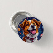 Spielender Cartoon Hund mit lebhaften Farben Button (Vorne & Hinten)