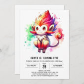 Spielender digitaler Affe Geburtstag Einladung (Vorne/Hinten)