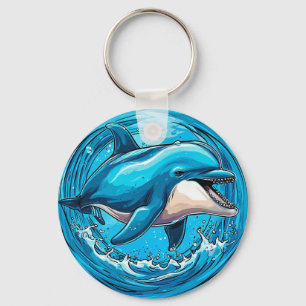 Spielender Dolphin-Springer in Wasserfällen Schlüsselanhänger