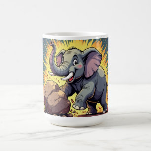 Spielender Elefant, der einen Felsen schiebt – Lus Kaffeetasse