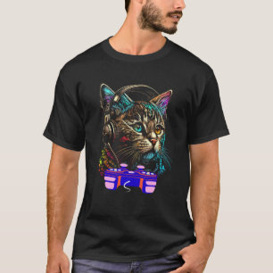 Spielender Manx-Kater-Spieler-Tier-Videospieler-Mä T-Shirt