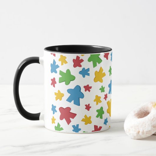 Spielender mehrfarbiger Meeple Gamer Tasse (Mit Donut)
