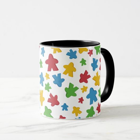 Spielender mehrfarbiger Meeple Gamer Tasse (VorderseiteRechts)