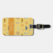 Spielender NYC Icons Muster Gelber Name Gepäckanhänger (Vorderseite horizontal)