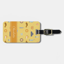 Spielender NYC Icons Muster Gelber Name Gepäckanhänger