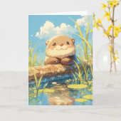 Spielender Otter auf der sonnigen Wiese Karte (Gelbe Blume)