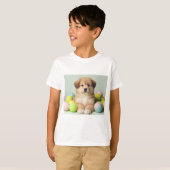 Spielender Puppy T - Shirt für Jungs und Mädchen. (Vorne ganz)