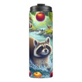 Spielender Raccoon im Fruchtfluss Thermosbecher (Vorderseite)