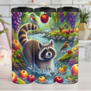 Spielender Raccoon im Fruchtfluss Thermosbecher