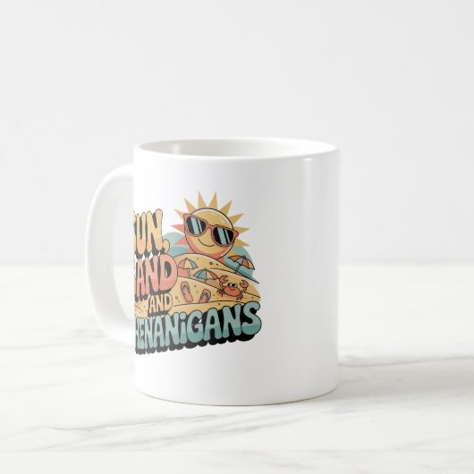 Spielender Retro Beach Sun Zitat farbenfroher Somm Kaffeetasse (Vorderseite Links)