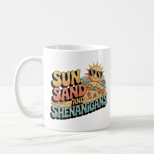 Spielender Retro Beach Sun Zitat farbenfroher Somm Kaffeetasse (Links)