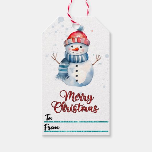 Spielender Schneemann-Geschenktag für Weihnachten Geschenkanhänger (Vorderseite)