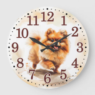 Spielender Spitz Welpe für Hund Lover Große Wanduhr