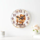 Spielender Spitz Welpe für Hund Lover Große Wanduhr (Zuhause)