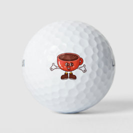 Spielender und lustiger Cartoon Coffee Cup Golfball