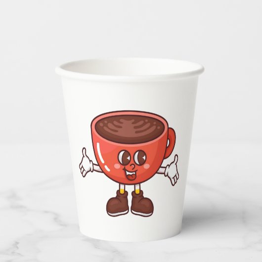 Spielender und lustiger Cartoon Coffee Cup Pappbecher (Vorderseite)