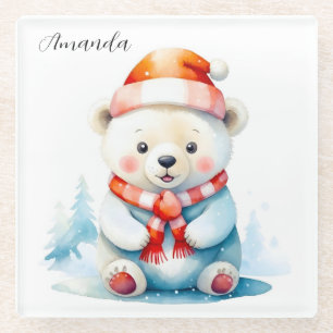 Spielender Weihnachtspolar Glasuntersetzer