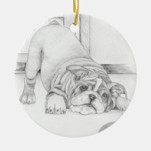 Spielender Welpe Keramik Ornament (Vorne)